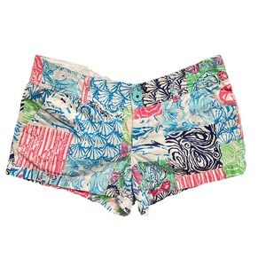 Lilly Pulitzer Womens Blue Green Osterville Patchwork The Walsh Shorts Size 4
